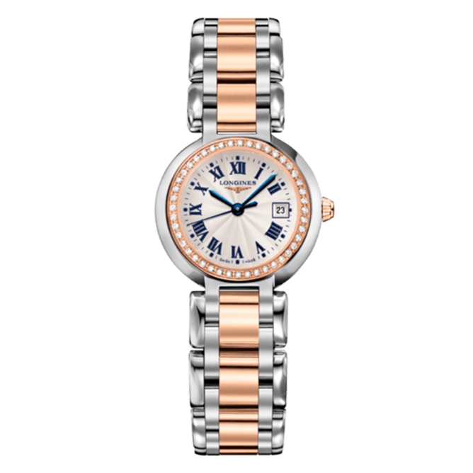 Longines PrimaLuna Quartz 26.5 Stainless Steel / Pink Gold / Diamond / Silver - Roman / Bracelet