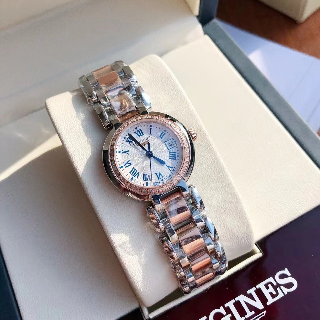 Longines PrimaLuna Quartz 26.5 Stainless Steel / Pink Gold / Diamond / Silver - Roman / Bracelet